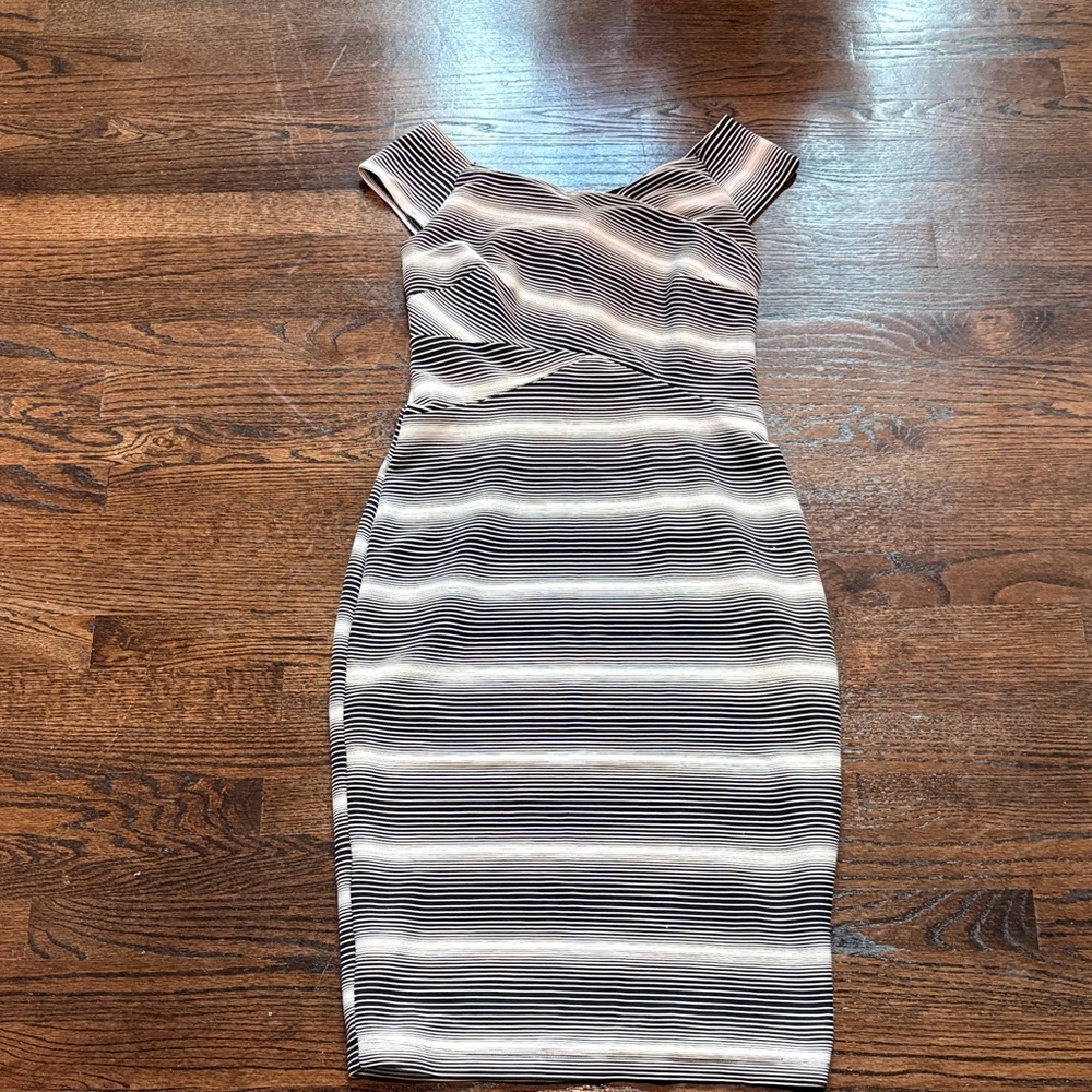 ECI Black and White Striped Midi Bodycon Dress